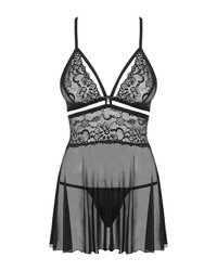 838-Bab-1 Babydoll Ze Stringami Czarny Obsessive