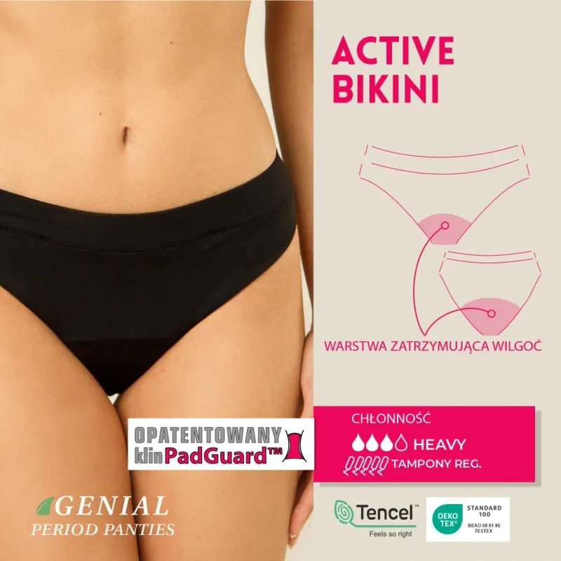 Majtki menstruacyjne Active Bikini - beżowe