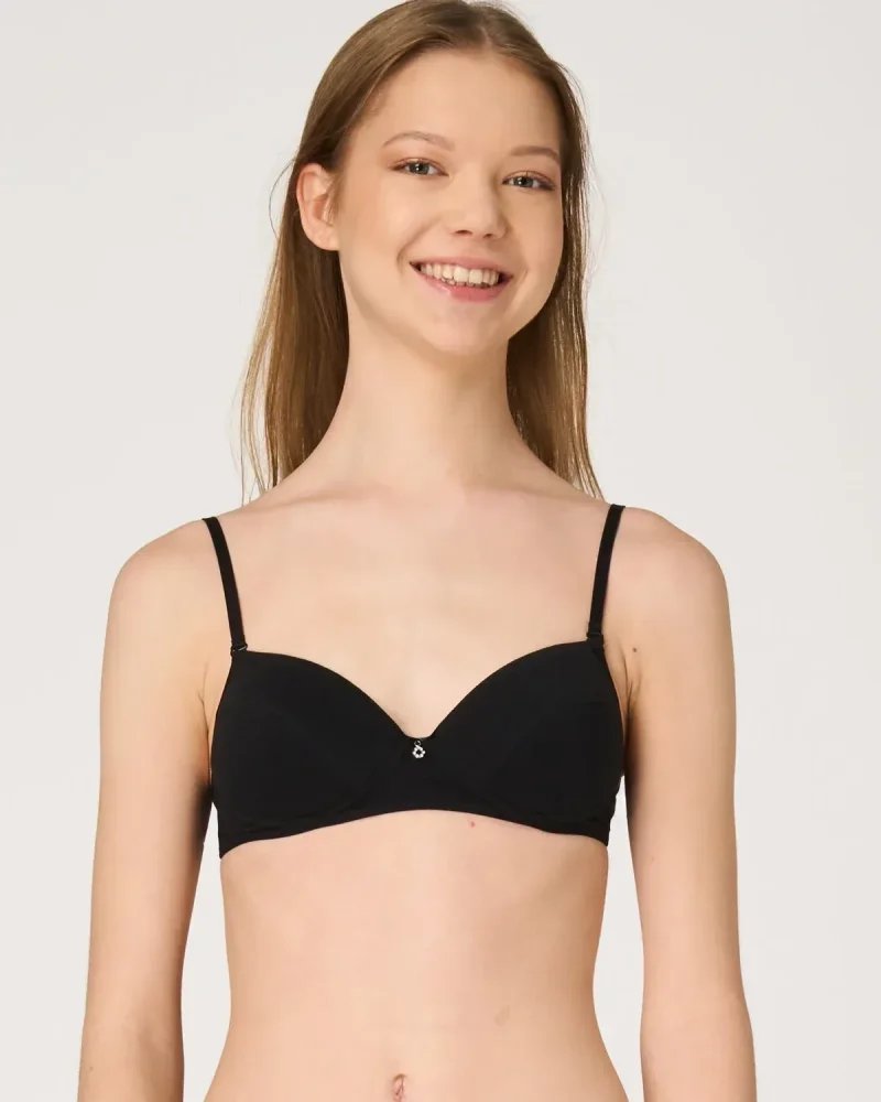 Key My First Bra TBC 122 stanik dla nastolatek z ozdobą i odpinanymi ramiączkami - czarny