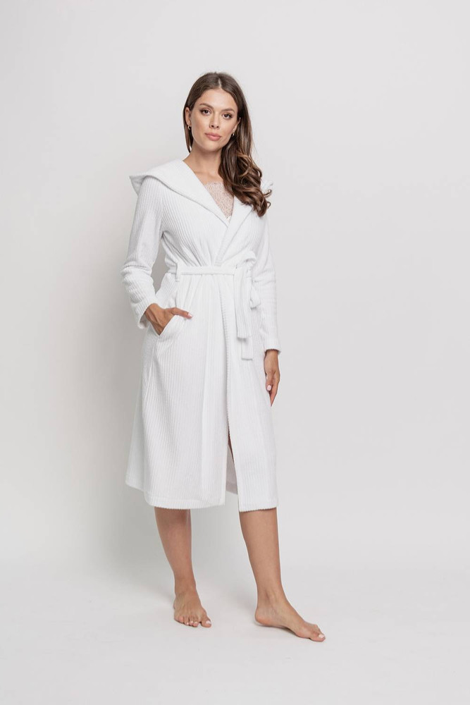 Szlafrok - z kapturem bawełniany plus size OH!ZUZA N&D R03 - śnieżna biel
